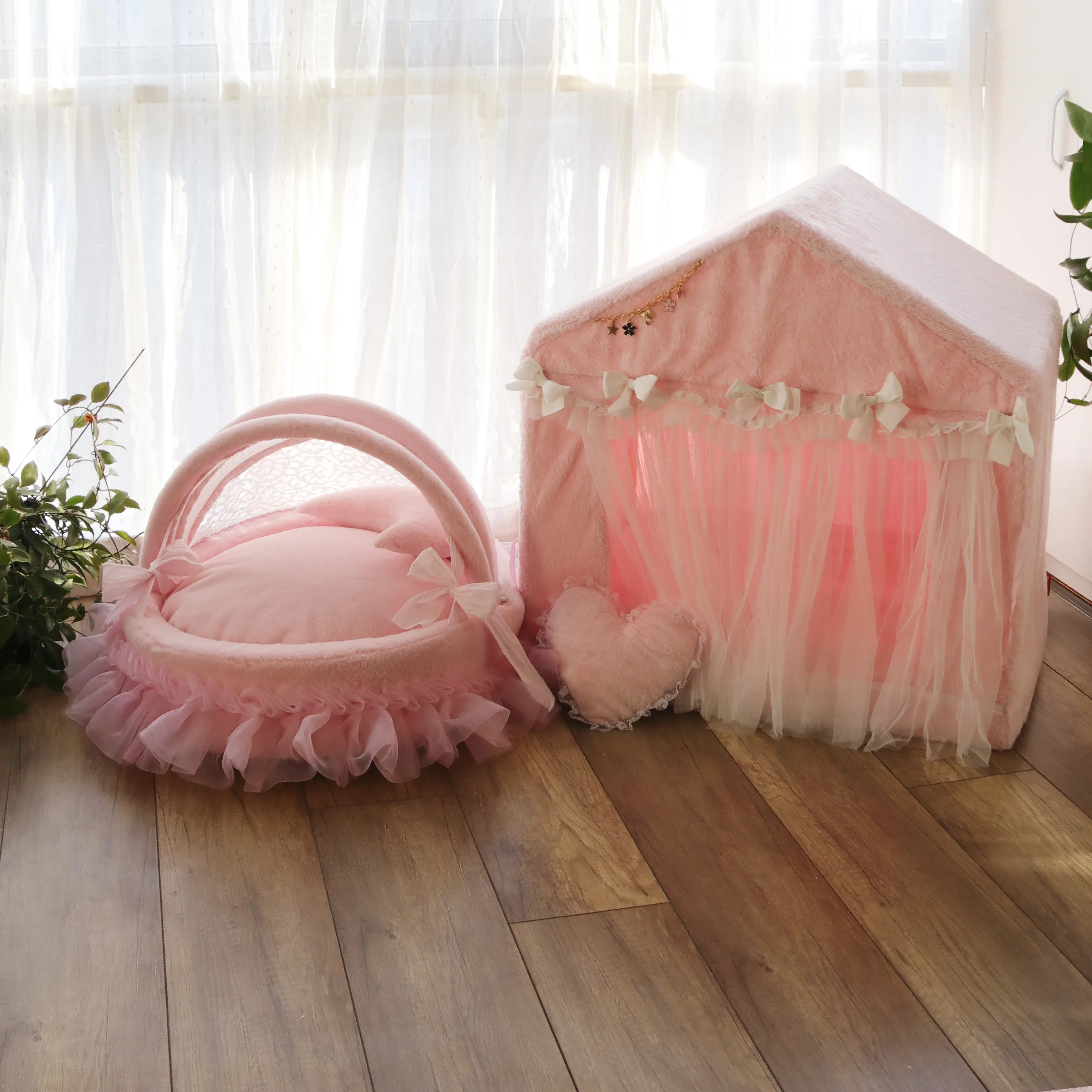 Pet Luxury Princess House Fluffy Winter Warm Dog Cat Puppy Kitten Items Bed Sofa Kennel Nest rimovibile grigio