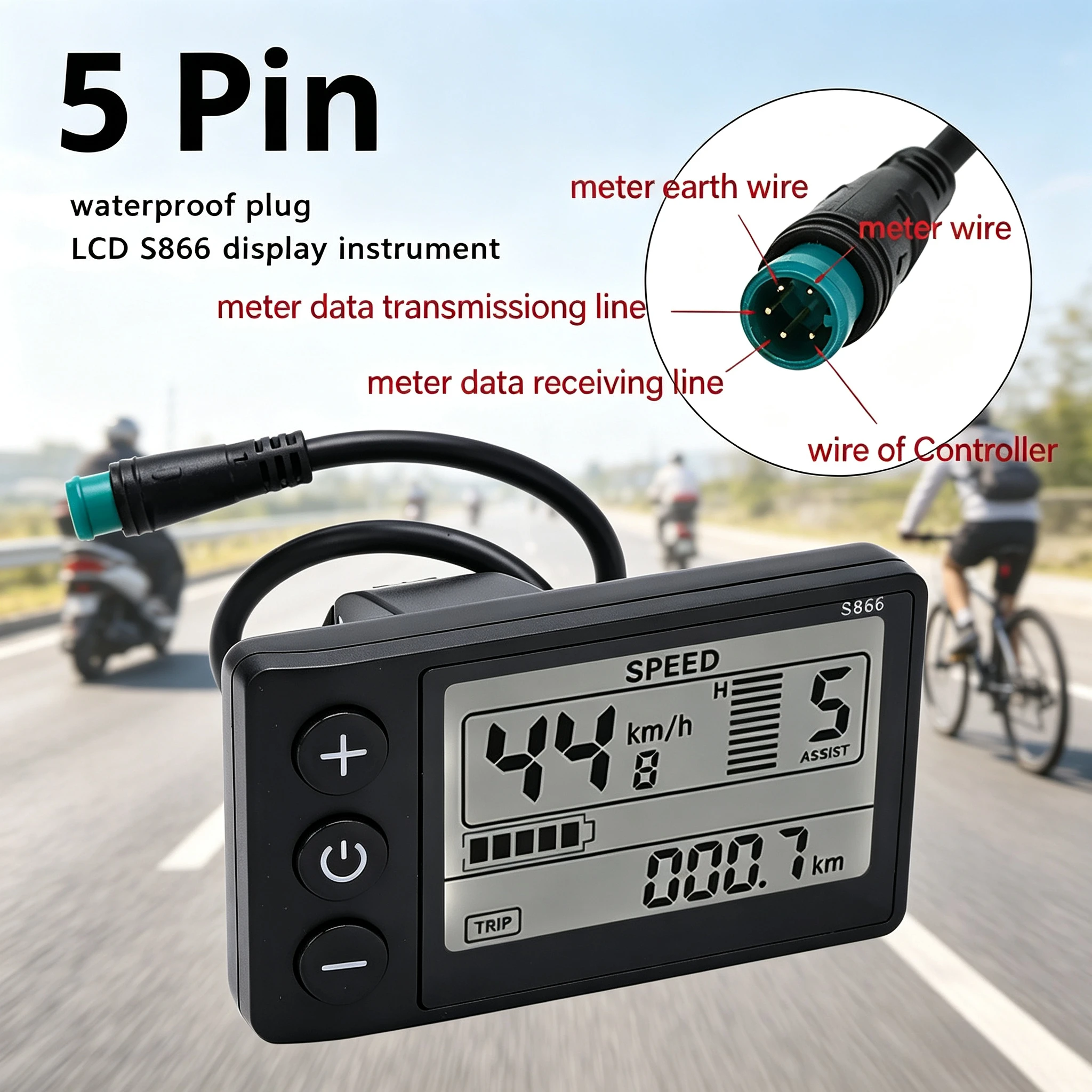 S866 E-Bike LCD-Display-Messgerät 24V 36V 48V Bedienfeld mit wasserdichtem Stecker