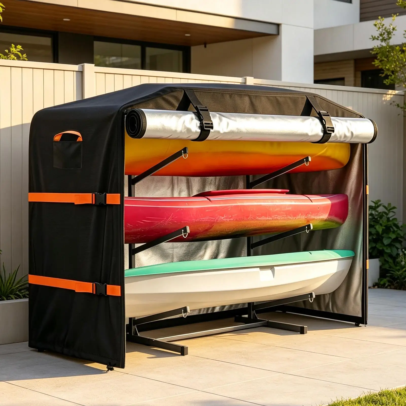 Kayak Rack Cover Outdoor Waterproof UV Resistant Protection Shelter For 2-4 Levels stand Cover Canoe Paddleboards Boat