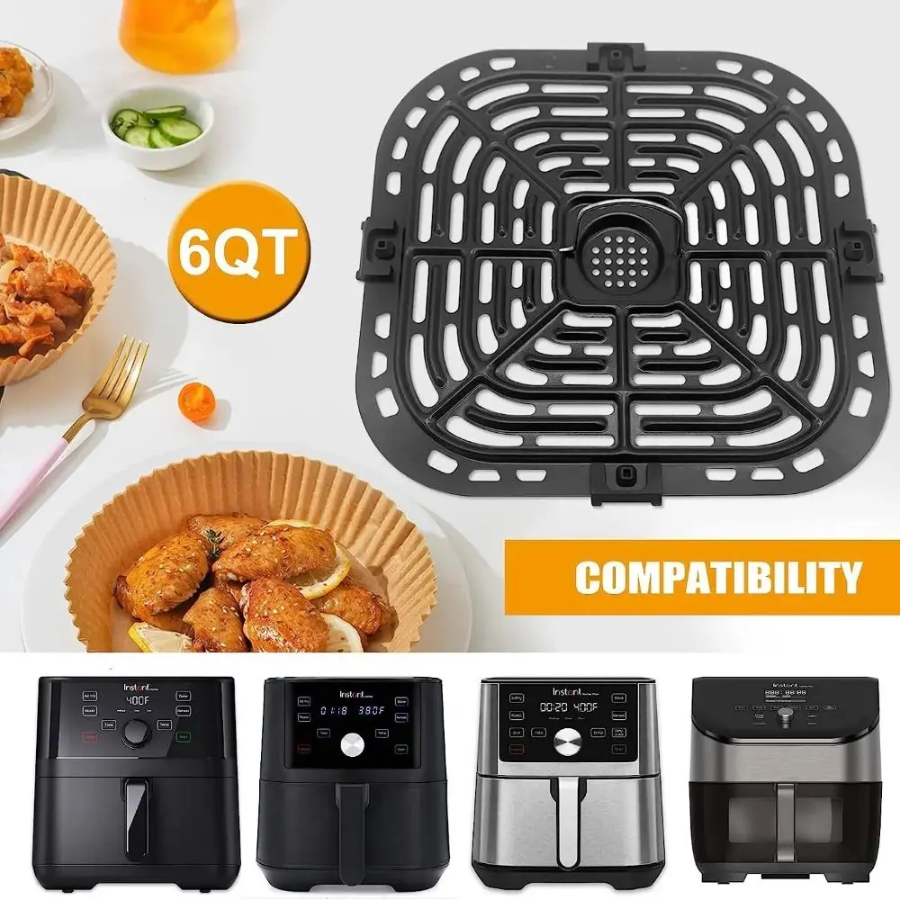 Bandeja cuadrada para freír al aire fácil de limpiar, cesta redonda antiadherente para freír al aire, negra, sin BPA, ac