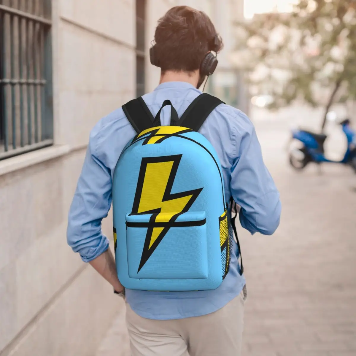 

Yellow Lightning Bolts With Bright Blue Backpack Boys Girls BookBag Kids School Bag Laptop Shoulder Bags for Men Women