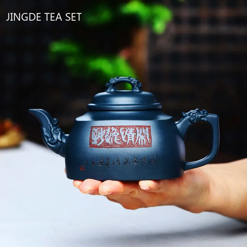 

Boutique Handmade Purple Clay Teapot Chinese Yixing Filter Beauty Kettle Raw Ore Azure Mud Tea Pot Customized Tea Sets 300ml