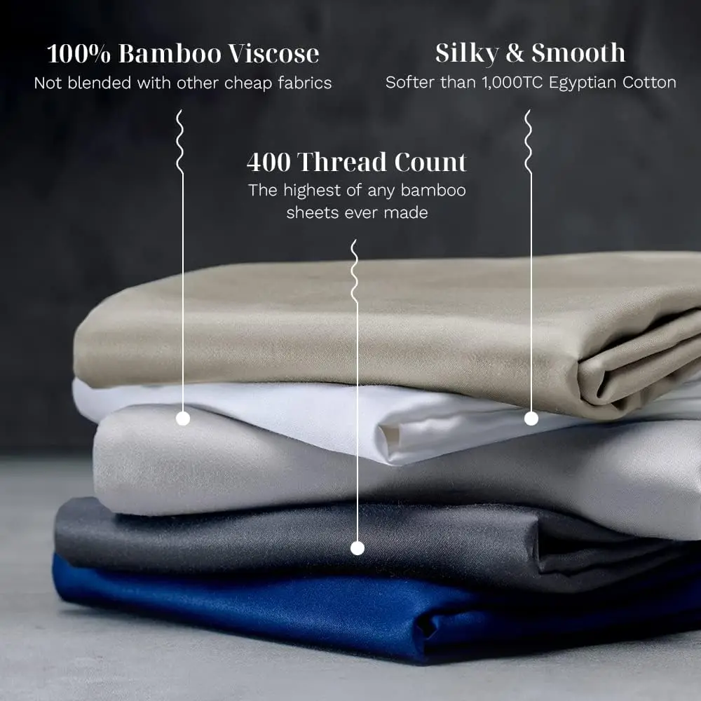 Luxe lakenset 100% rayon (viscose) van Bamboo Split King - houtskool diepe zakken 5-delige set