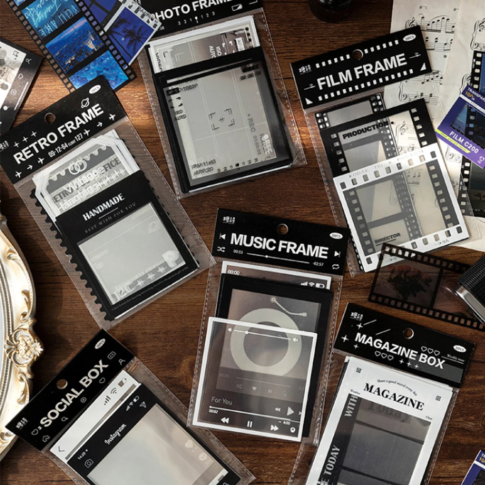 15 folhas quadro de filme de foto vintage pet adesivo pacote diy diário lixo decoração etiqueta adesivos álbum scrapbooking