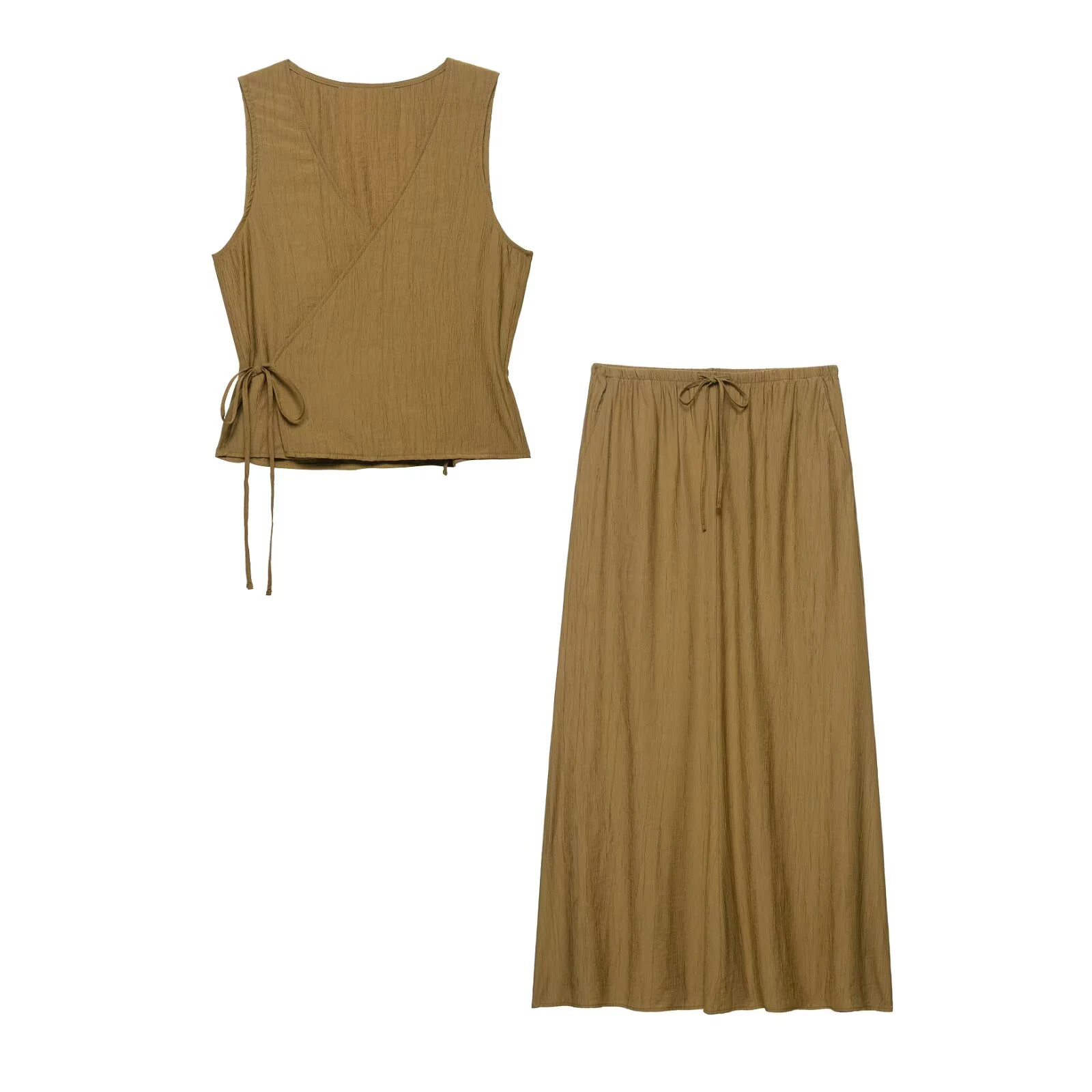 

Casual Fashion Long Skirt For Women Chic Elastic Waist Lace Up Midi Skirts Female 2025 New Summer Simple Loose Pleated Skirts