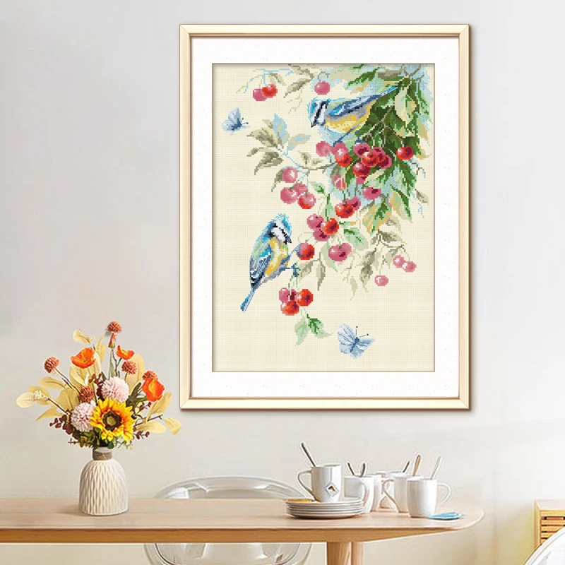 

Современный простой набор для вышивания крестиком своими руками 2026 New Qingge с принтом в виде сороки и фруктов, рельефный, из чистого хлопка