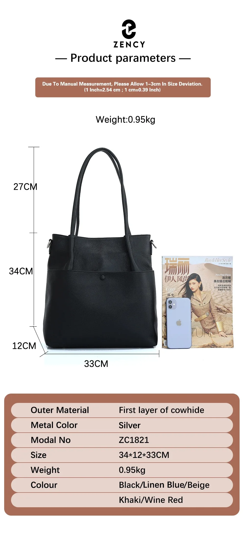 Zency Frauen Eimer Tasche Aus Echtem Leder Große Kapazität Shopper Luxus Casual Handtasche Weiblichen Umhängetasche Schulter Tragetaschen – Detail 6