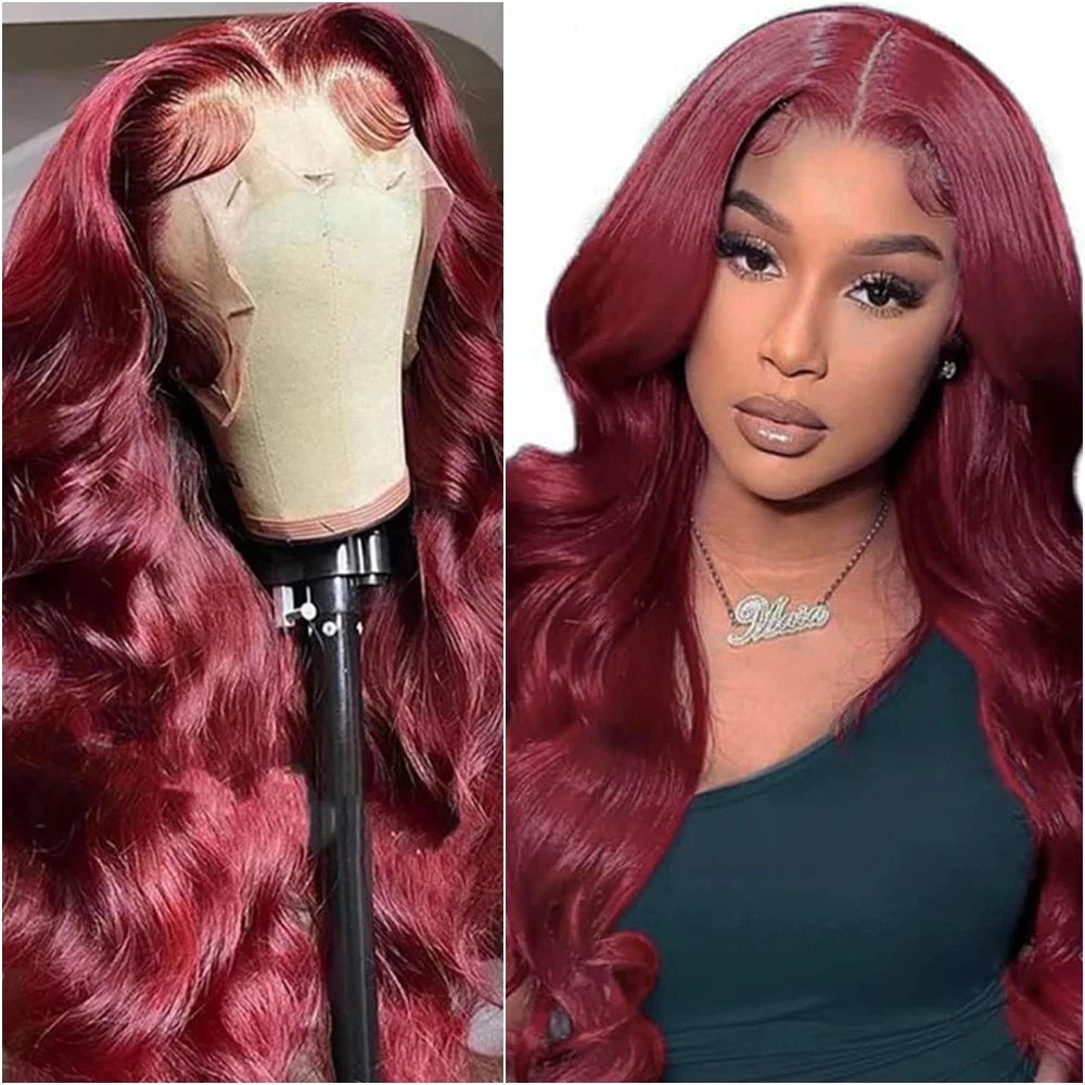 99j بورجوندي الدانتيل الجبهة باروكة من شعر طبيعي الجسم موجة 13x6 Hd الدانتيل الباروكات الأمامية الأحمر اللون 13x4 شعر مستعار دانتيل شفاف للنساء السود #1