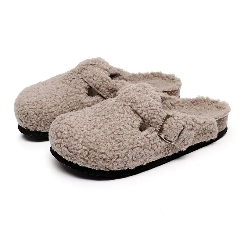 2023 Woolen Slippers Women Fluffy Slippers Outdoor Closed Toe Cork Sandals Woman Mule Clogs Shoes Garden Clog Outdoor