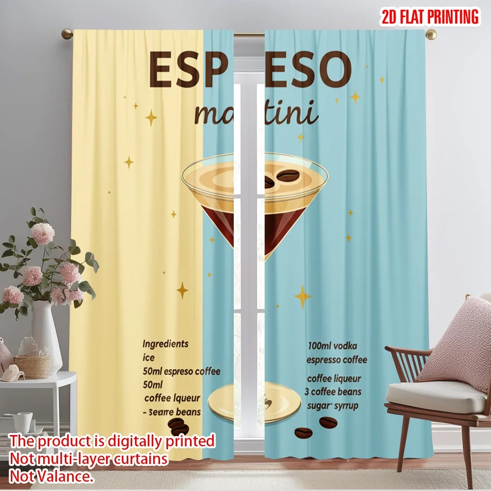

2pcs 2D flat printing Drapes Espresso Martini Cocktail Recipe 100% Polyester Fabric Without Electricity 0 Use for All Occasions