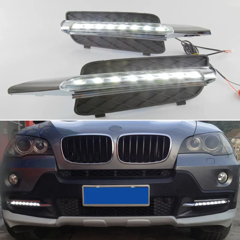 

Светодиодные дневные фонари DRL для BMW X5 E70 2006 2007 2008 2009 2010, хромированная крышка, сигнальные индикаторы, дневные ходовые огни, передний аксессуар