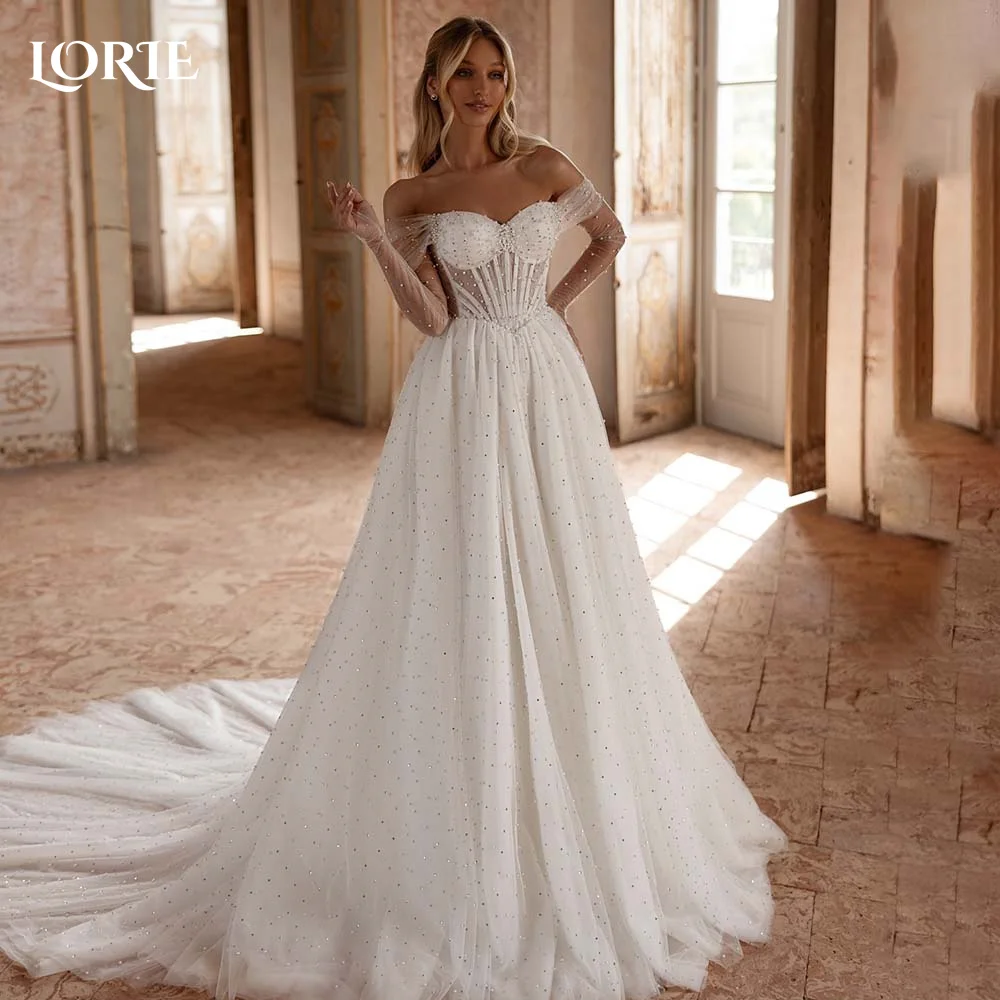 LORIE Off Shoulder Wedding Dress A-line White Dot Bride Gown Elegant Backless White Bride Dresses Sweetheart vestidos de novia