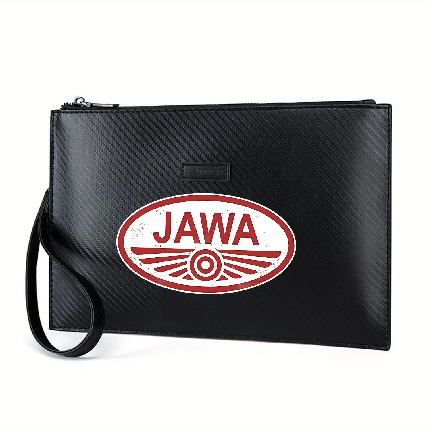Red oval logo with bold text and lines Elegant Printed PU Men's Handbag Fashionable and Practical for Everyday Carry