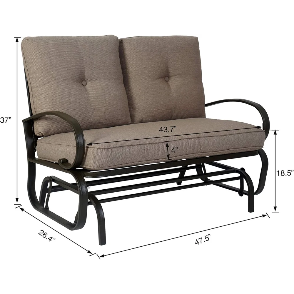 Patio Benches, Cozy Patio Glider Bench - Outdoor Rocking Loveseat with Sturdy Frame and Cushioned Seats for Patio, Patio Benches