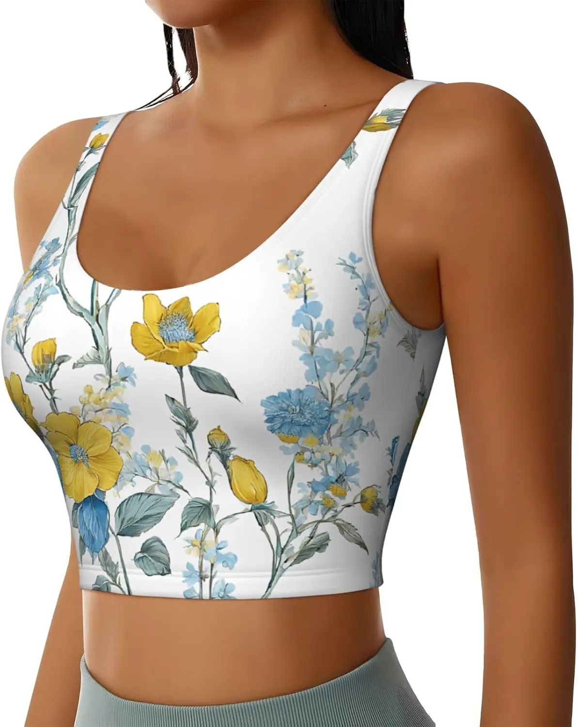 ブルーフラワー花柄バラプリントプリントレディーススポーツベストダンスヨガベストプリントスポーツブラトップベスト
