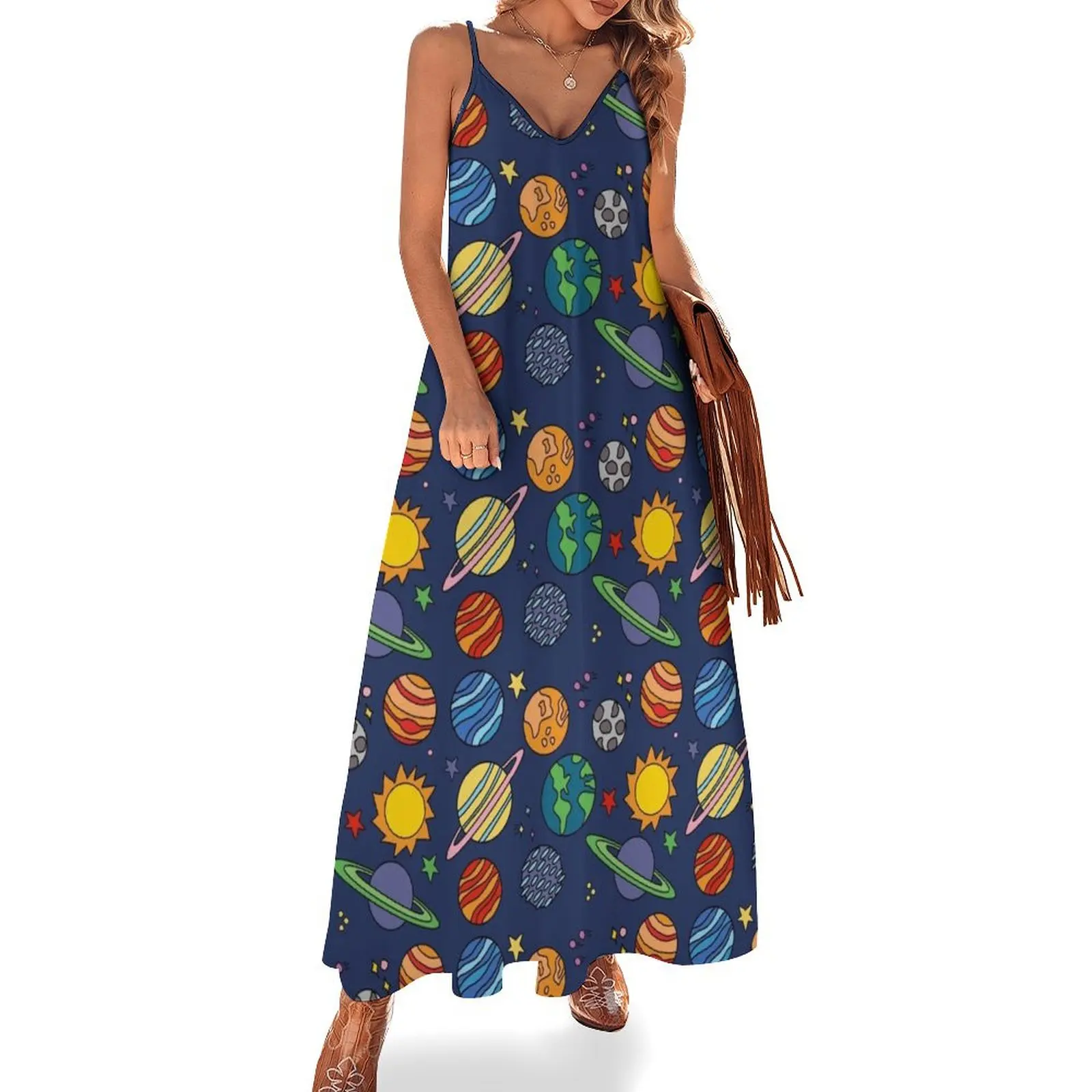 

Planet Print Space Earth Astronomy Science Sleeveless Dress women clothes Party dresses for women summer clothes for women