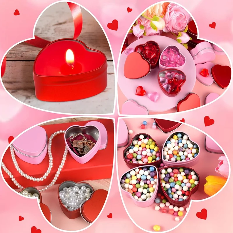 12 Pack 2Oz Valentine's Day Heart Tins With Lids Bulk Heart Candle Jars Valentine Candle Containers,For Candle Making