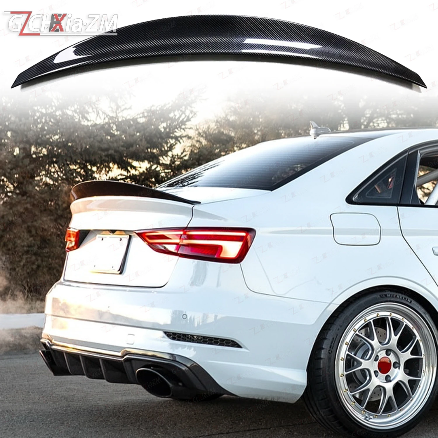 

For Audi A3 S3 2012-2020 HK Style Spoiler High-Quality Carbon Fiber Material Trunk Lid Decorative Cover Body Kit Tail Wing