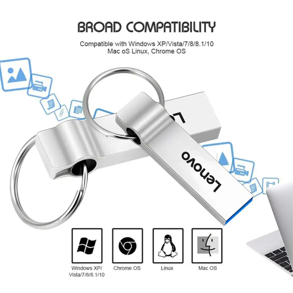 Lenovo U pendrive โลหะ2TB USB 3.0ต้นฉบับ U ดิสก์แฟลชไดรฟ์ความเร็วสูง1TB แบบพกพาอุปกรณ์เสริมไดรฟ์ USB TYPE-C อะแดปเตอร์