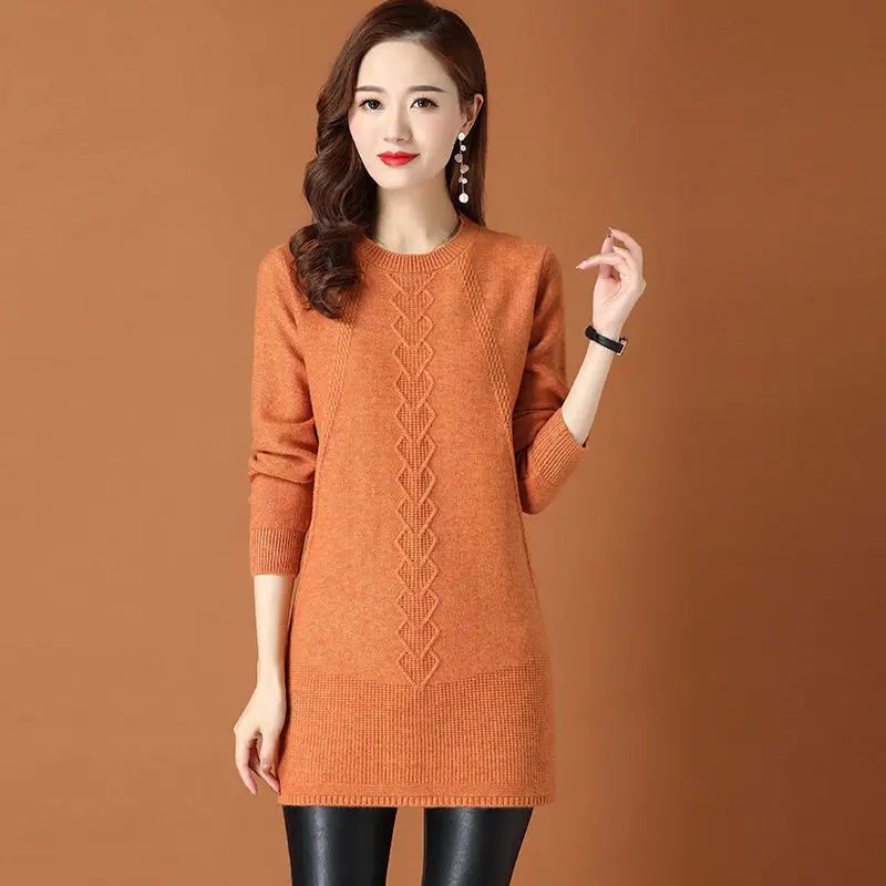 Women\'s Sweater Spring Autumn New Fashion Pullover Bottoming Tops Mid-length Knitwear Large Size Loose Wool Knitted Sweater 4XL