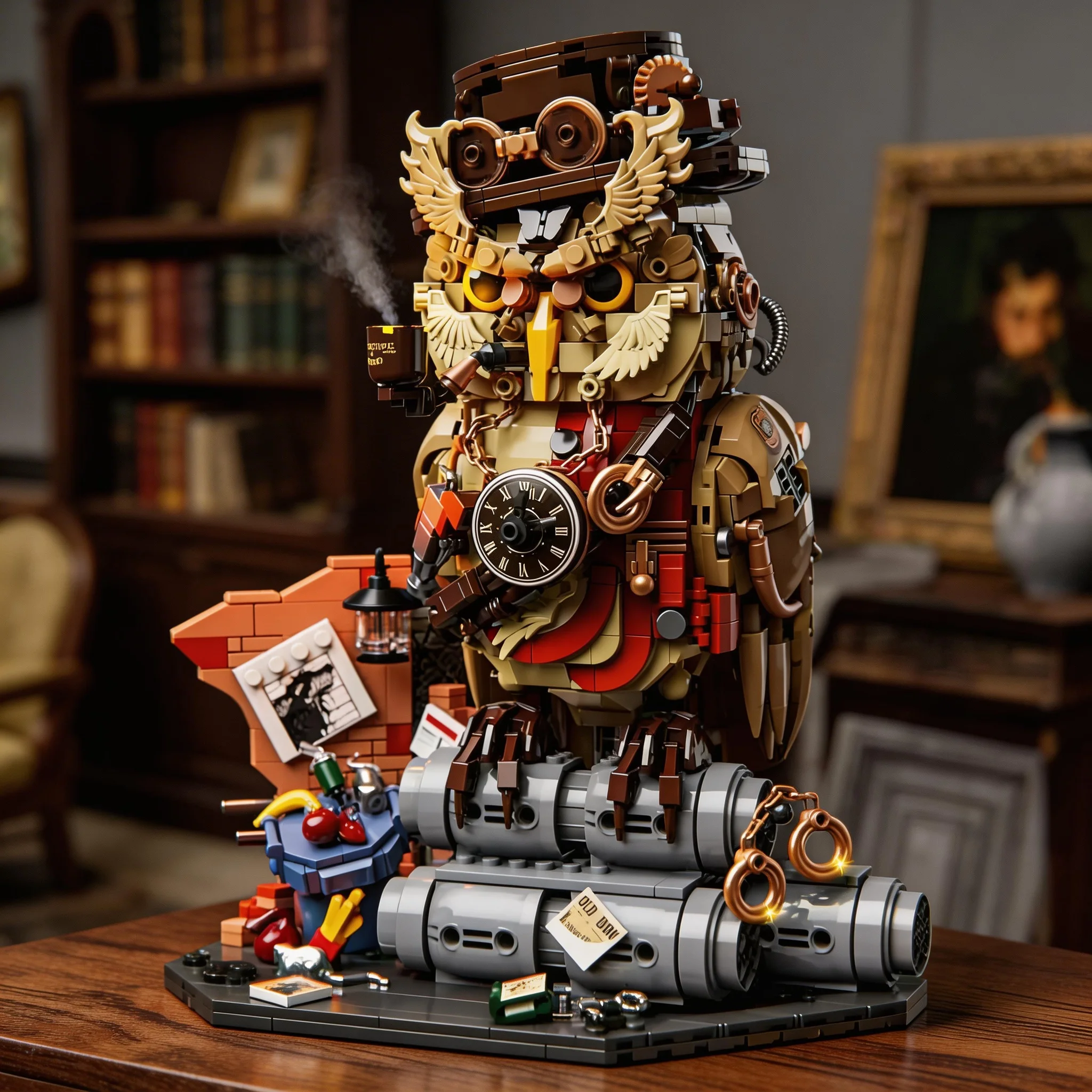 

Steampunk Owl Detective Building Blocks Model, 1000+Pcs Creative DIY Bricks, Room Decor Gift for Kids & Adults