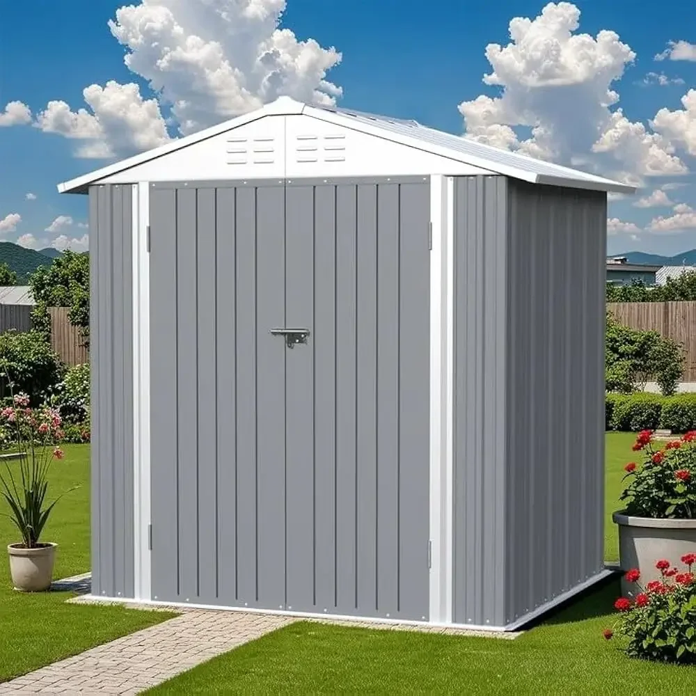 

6×4FT Outdoor Storage Shed, Metal Patio Storaged Sheds with Lockable Doors, Sheds & Outdoor Storage for Bike, Pool and Garden