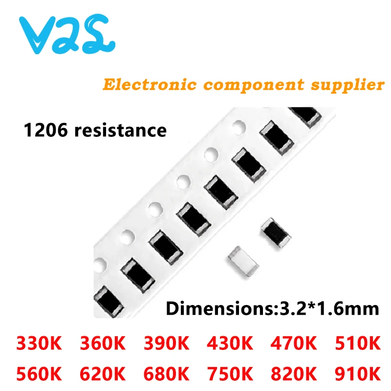 

(100 шт.), новинка 100%, 1206, 330K, 360K, 390K, 430K, 470K, 510K, 560K, 620K, 680K, 750K, 820K, 910K... 5% Высокоточный SMD комплект сопротивления