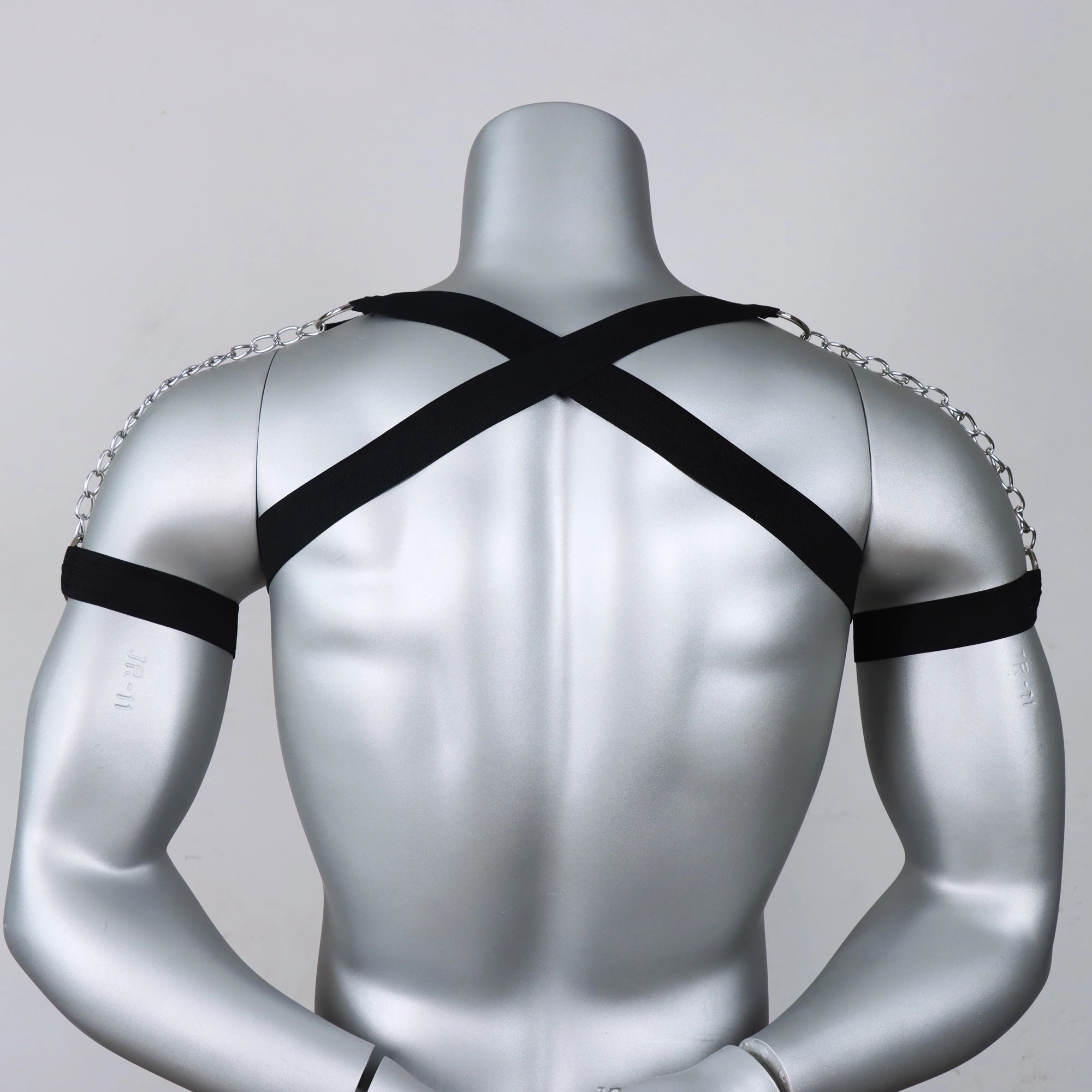 Arnés de cadena para hombre, cadena de Bondage para el pecho para adulto, cinturón de lencería Gay elástico negro, ropa Sexual, ropa erótica para