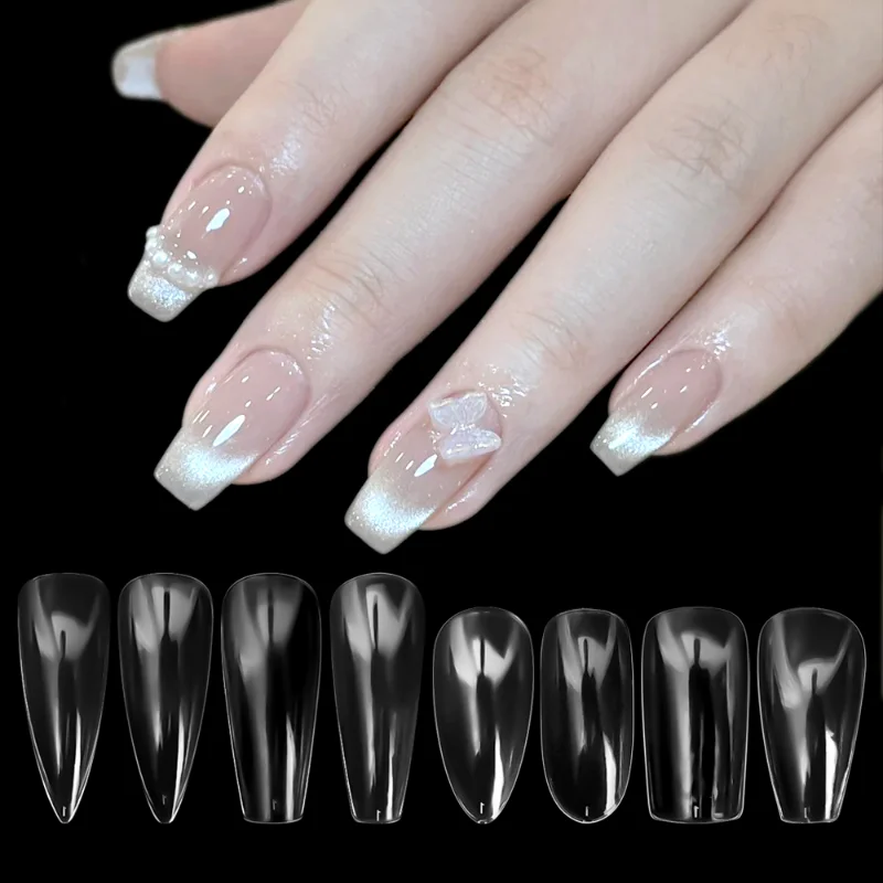 24 stücke Gefälschte Nagel Transparent Full Coverage Ballerina Stiletto Sarg Form Acryl Extension Französisch Falsche Nagel Tipps Nail art Werkzeug