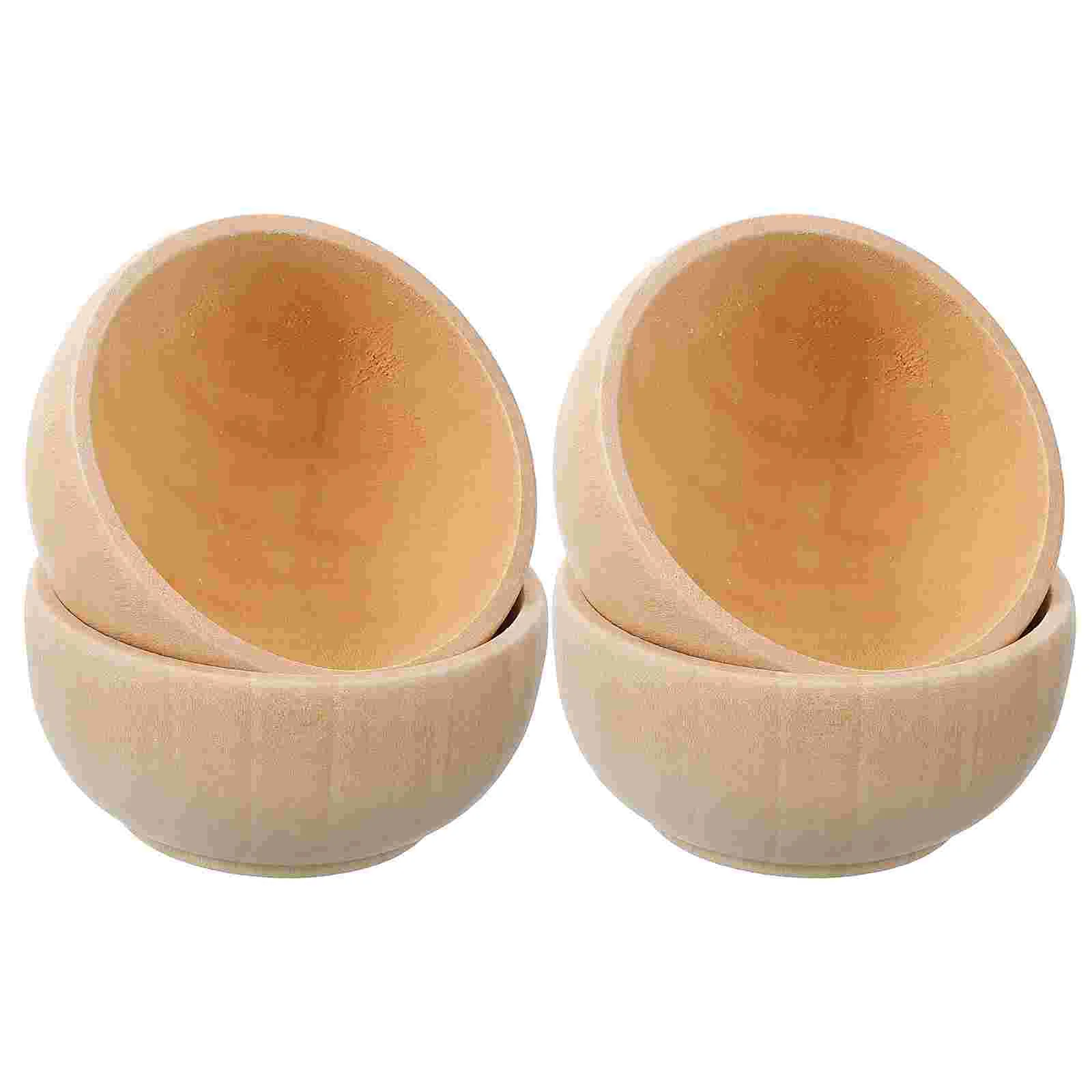 4 Pcs Mini Toys Small Wooden Bowl Simulated Kitchen Unfinished Playthings Model Bowls for DIY Cutlery Tiny Child