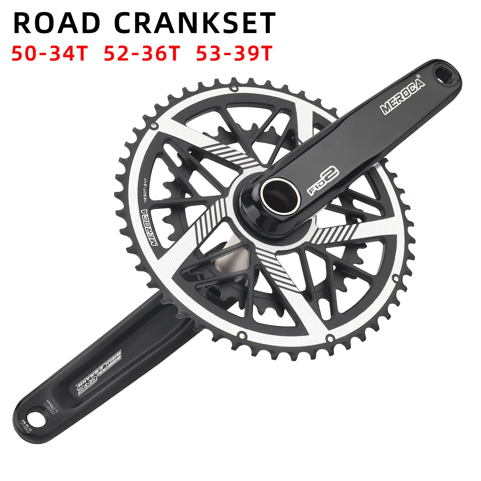 MEROCA Road Bike Crankset 9/10/11 Speed Direct-Mounted Double Crankset 50t-34t/52t-36t/53t-39t Aluminum Alloy Road Crank 170mm