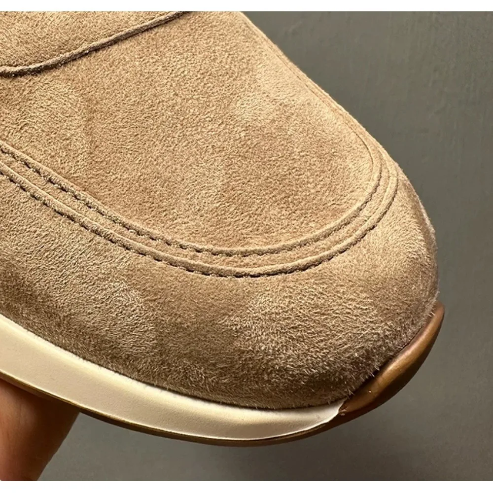 Men's Suede Lace‑Up Casual Sneakers, Khaki Retro Lightweight Cushioned Sole Daily Walking Shoes