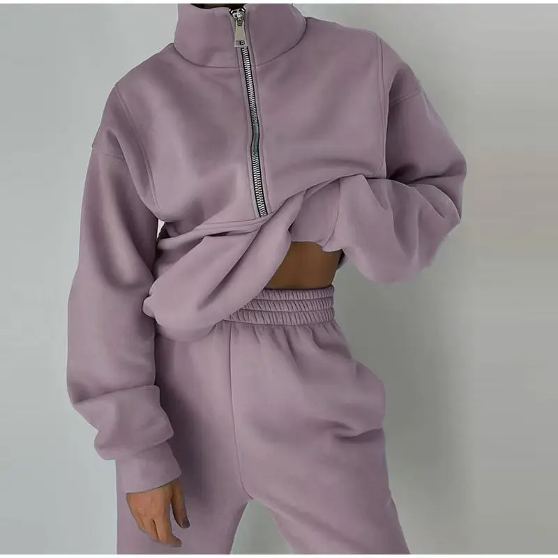 

Womens Tracksuit Casual Sports Home Loose Comfortable Zip Fleece Knit Sweatshirt Sweatpants Two-piece Suit Y2k Elegant Pant Sets