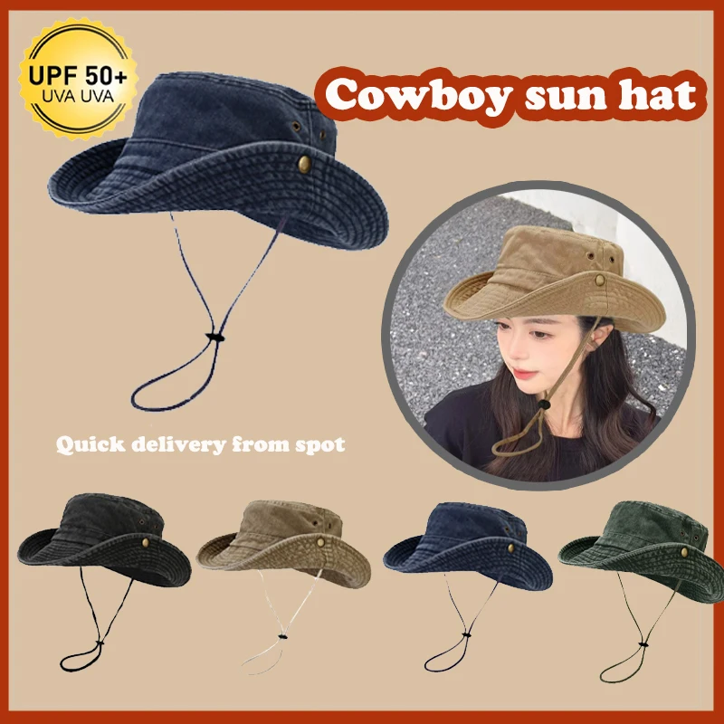 قبعة رعاة البقر الغربية للسيدات للتخييم في الهواء الطلق والمشي لمسافات طويلة قبعة صيفية بحافة واسعة قبعة صياد للحماية من الأشعة فوق البنفسجية تصميم عصري