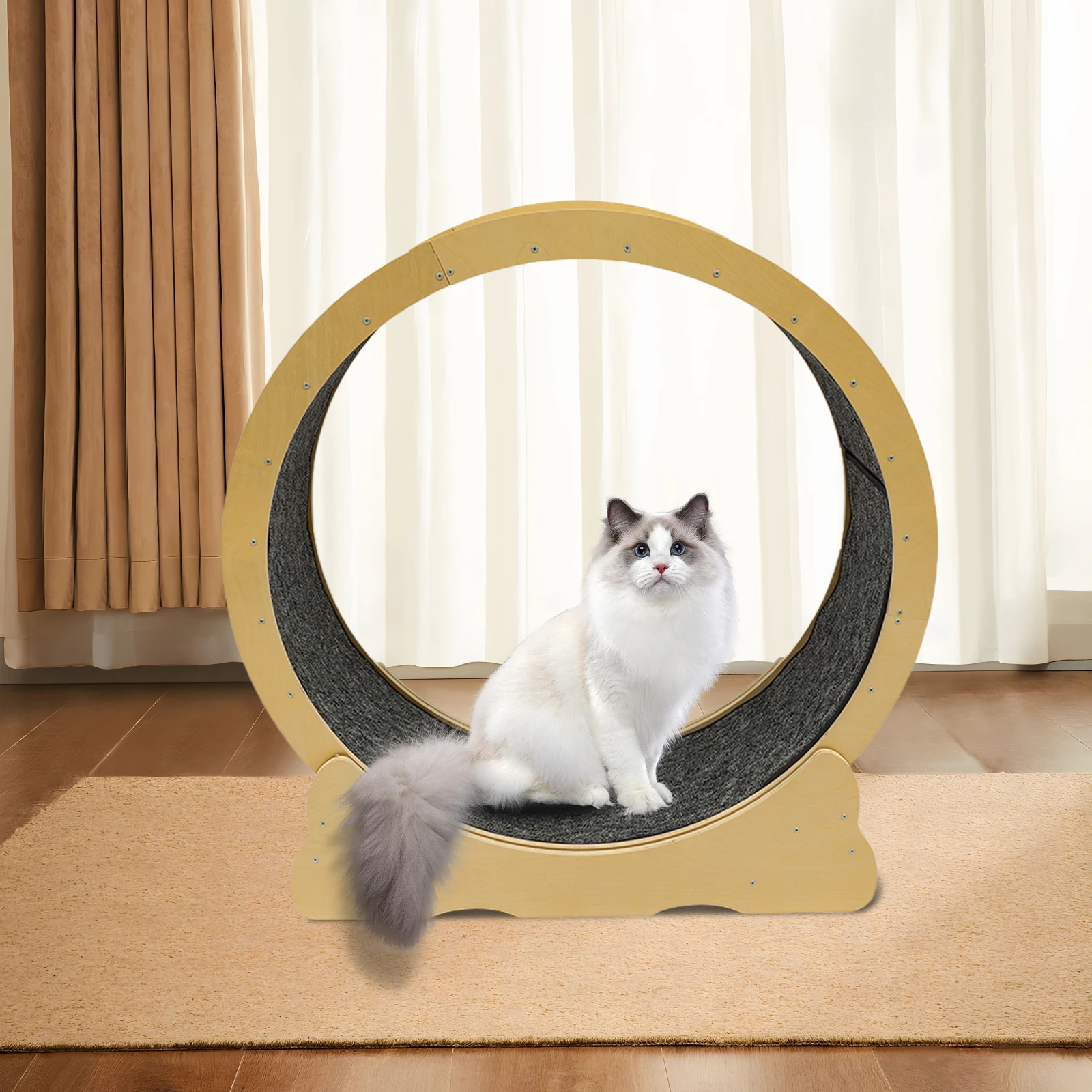 

Durable Cat Toy with Solid Wood and Sisal Mat, 35.43-Inch Roller Track, Perfect for Play and Exercise