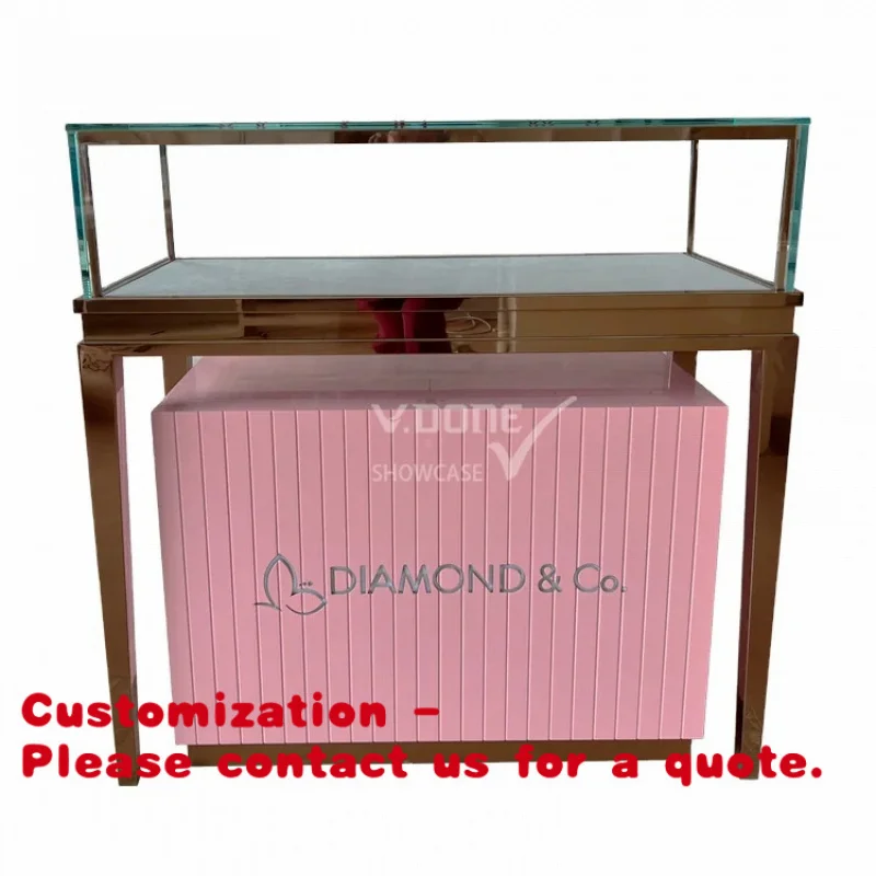 

custom.Hot Selling V-DONE JW-034 Elegant Stainless Steel LED Illuminated Glass Display Showcase Retail Jewellery Shop Inter