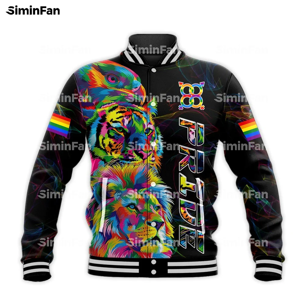 

LGBT PRIDE EAGLE LION TIGER 3D Full Printed Varsity Baseball Bomber Jacket Men Coat Outwear Unisex Female Harajuku Streetwear