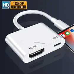 1080P Phone To HDMI Adapter AV for IPhone To HDMI Adapter Need Charging Port for IPhone IPod Models TV Monitors Projectors