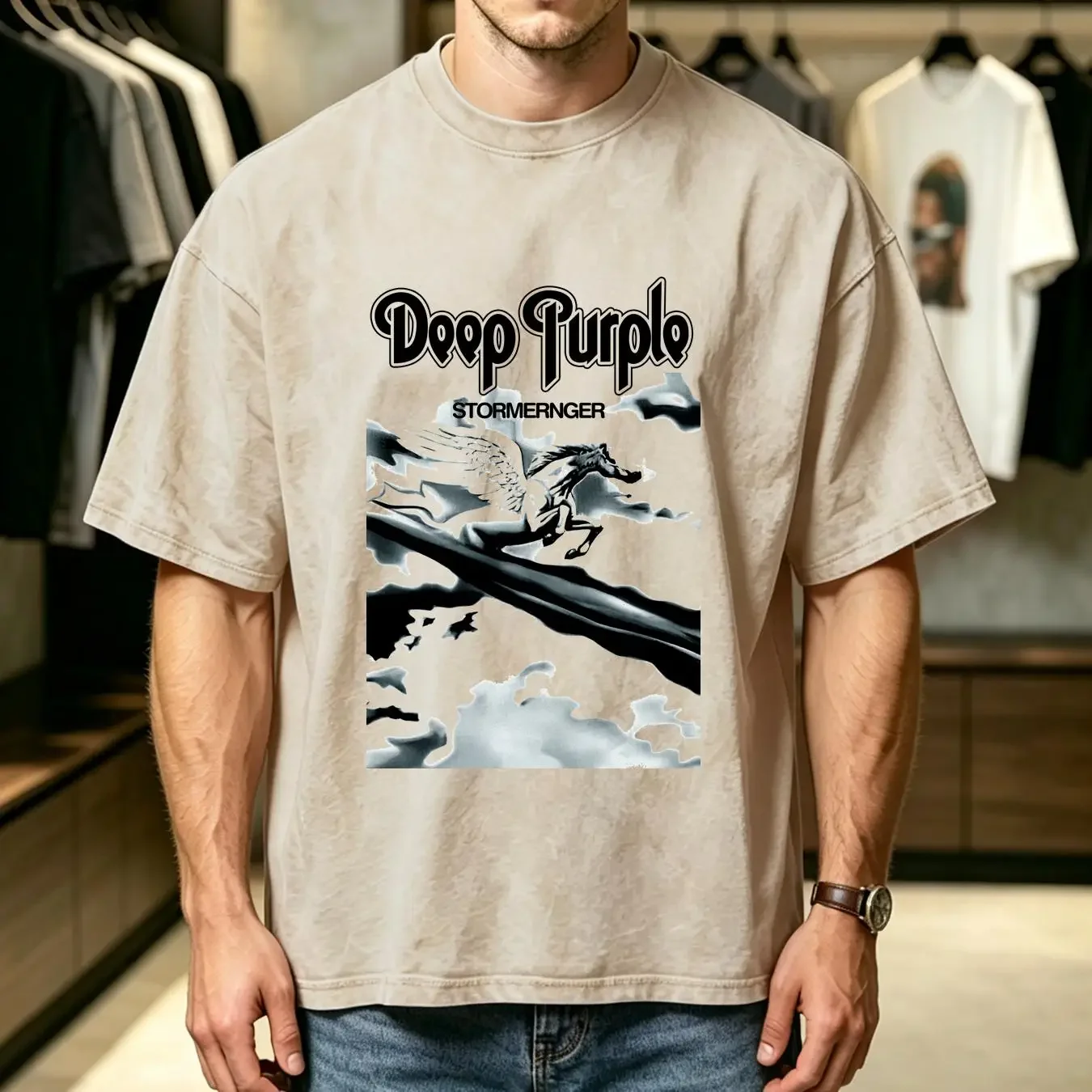 washed T Shirt Deep Purple Stormbringer music album cover WHITE S Size SALE M109 long or short sleeves vintage Washed Stretched