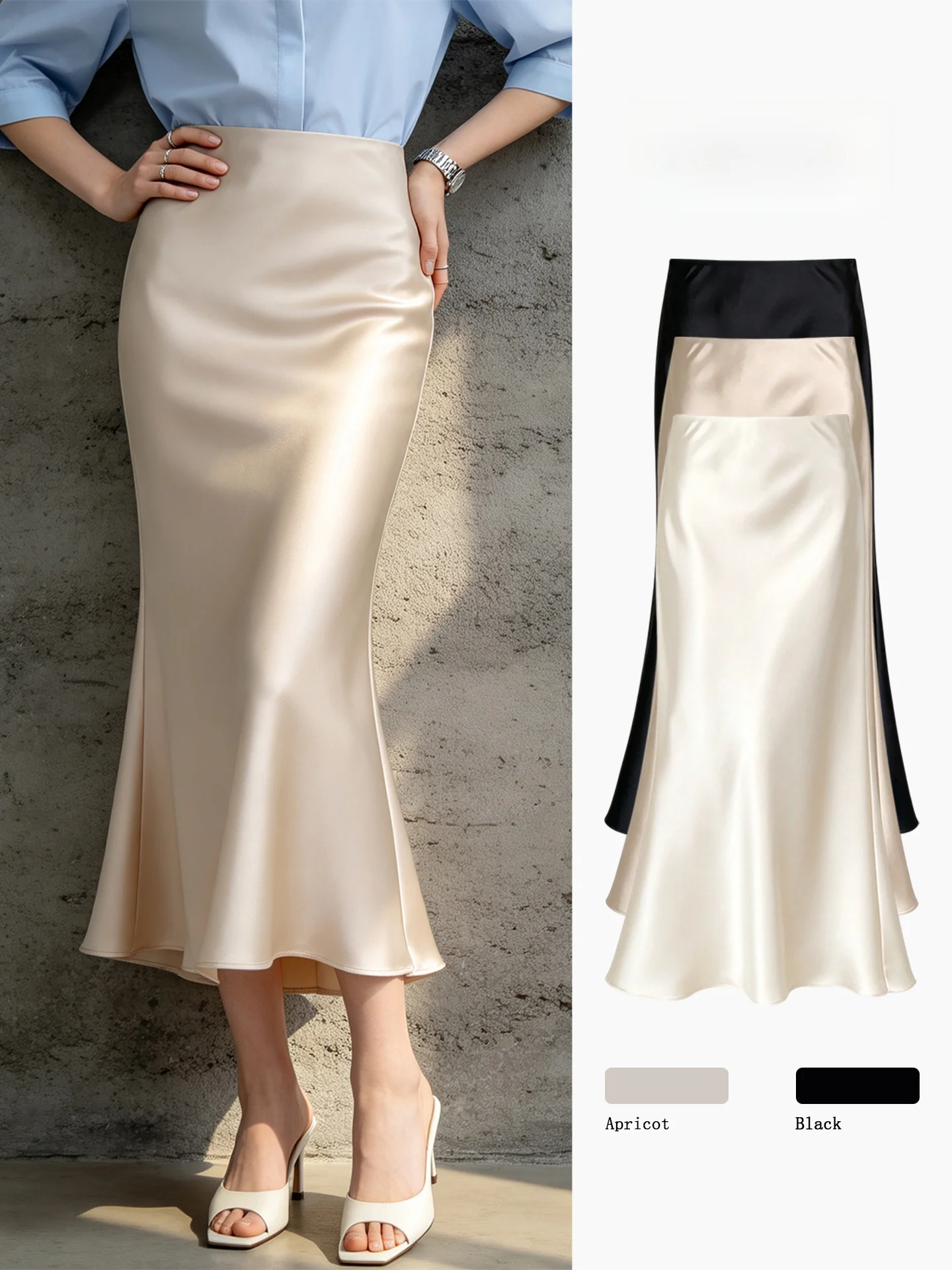 

Elegant Satin Fish Tail Half Skirt Women's Summer New High Waist Small Size Commute Slimming Midi Length Wrap around Skirt