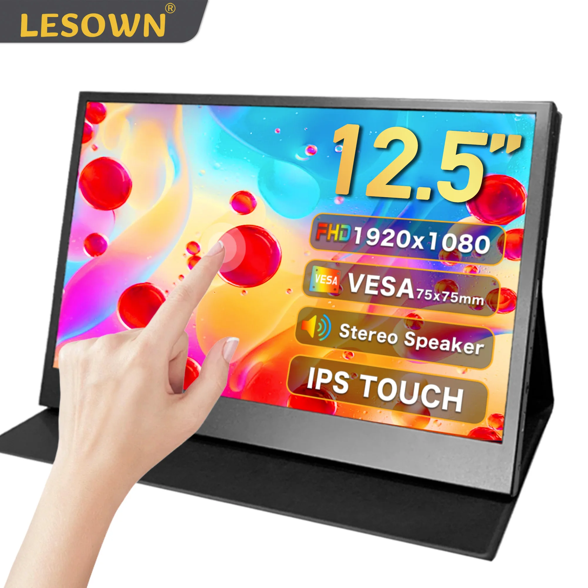

LESOWN Travel Monitor 12.5in PC External Screen 1920×1080 IPS Side Secondary Display Portable Media Players for Windows mac OS