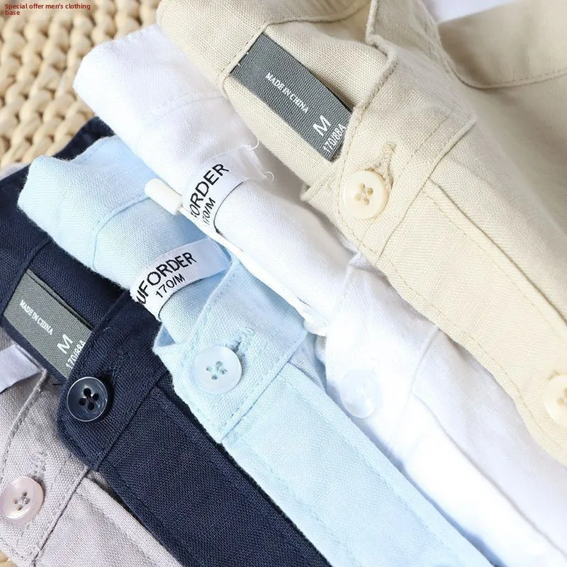 

Японский хлопок и лен с завышенной талией ort Sve irt с небольшим воротником, мужской повседневный стиль, художественный Гонконг, летнее новое поступление