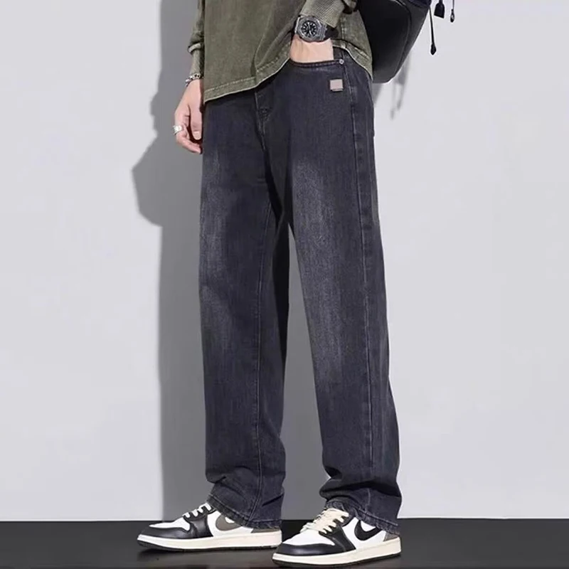 2026 New Men Streetwear Wide Leg Denim Pants Male American Vintage Versatile Straight Leg Jeans Comfortable Commute Trousers