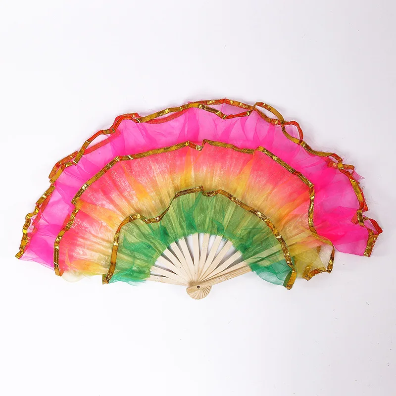 Crystal Gauze Fan Stage Performance Folding Fan Props Double-sided Yarn Dance Fan 3/4/5 Layer Gauze Fan Wedding Party Decoration