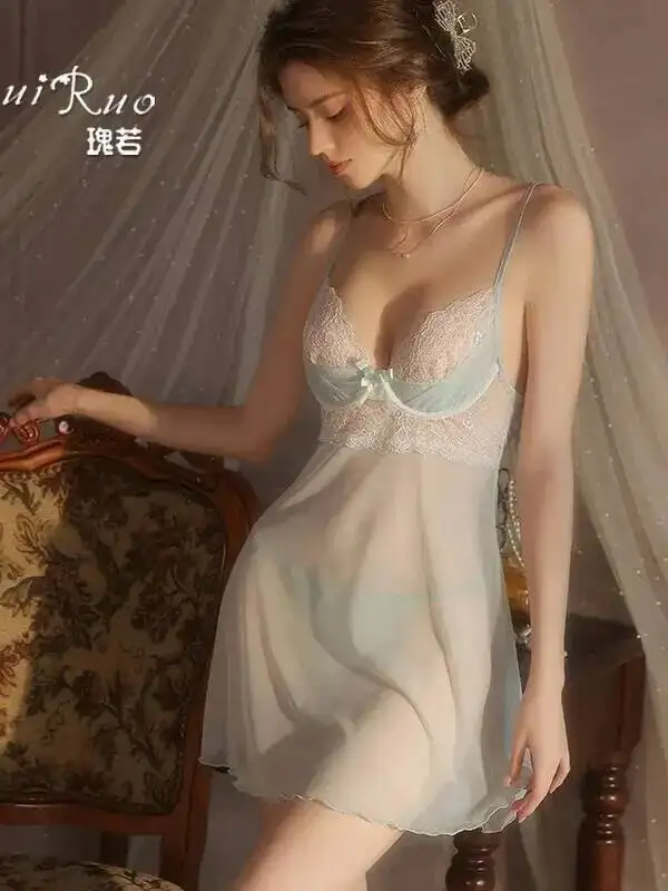 새로운 섹시한 푸시업 언더와이어 라이트 럭셔리 시어 메쉬 드레스 백리스 딥 V 서스펜더 민소매 투명 순수 욕망 Y8UH