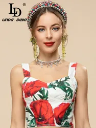 LD LINDA DELLA 2023 Women Summer Fashion Vacation Spaghetti Strap Flower Cotton Short Tank Tops