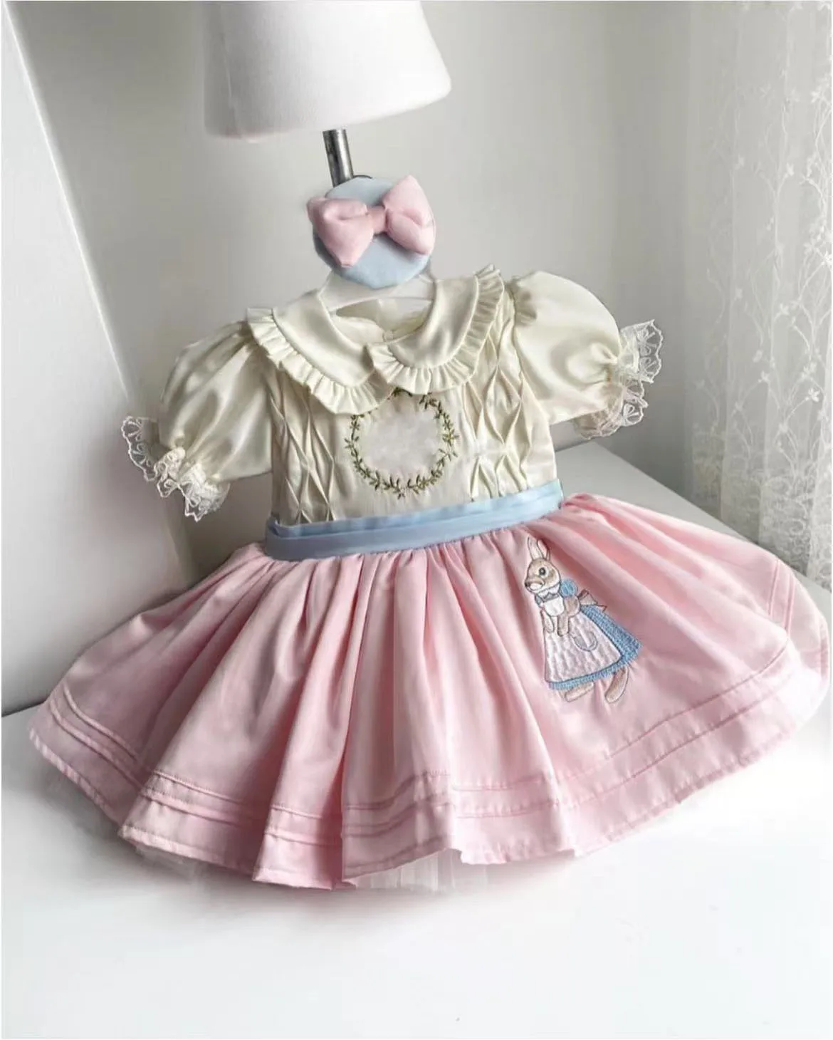 

Baby Girl Summer Pink Rose Handmade Embroidery Turkish Vintage Princess White Dress for Birthday Holiday Eid Photograph B317