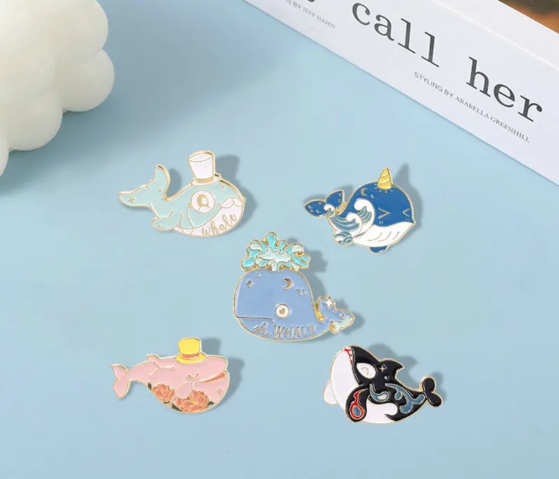 Sea Animal Brooches Flower Ocean Wave Cartoon Bag Hat Lapel Pin Badge Gift for Girl Boys Whale Enamel Pins