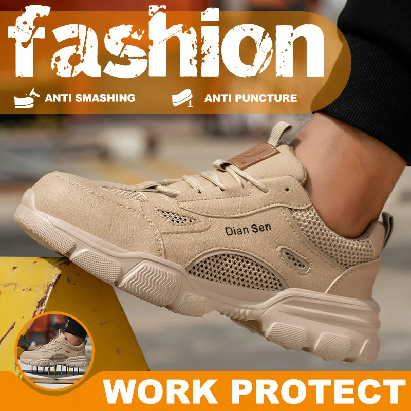 Men Steel Toe Safety Work Shoes Breathable Lightweight Comfortable Industrial Construction Shoes Puncture Proof Antislip Sneaker