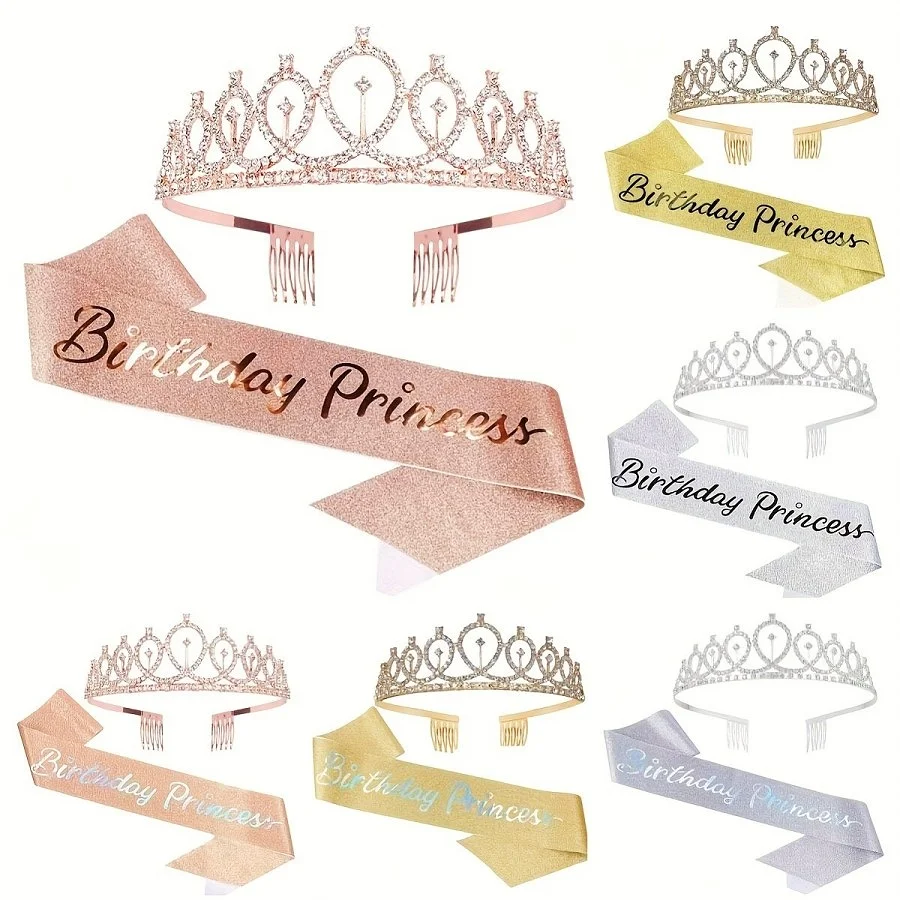 Geburtstags-Tiara Krone Geburtstags-Prinzessinnen-Schärpe Frauen Mädchen Party-Dekoration Geschenke Geeignet für Jedes Alter Geburtstagsdekoration